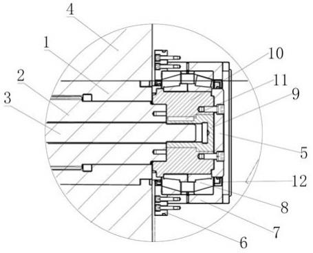 用于三辊五架定径机轧辊机架的轧辊轴头固定结构的制作方法
