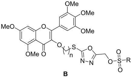 1,3,4-噁二唑硫醚磺酸酯的杨梅素衍生物、制备方法及用途与流程
