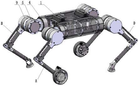 一种具有十四自由度的四足与双轮腿互切的移动机器人