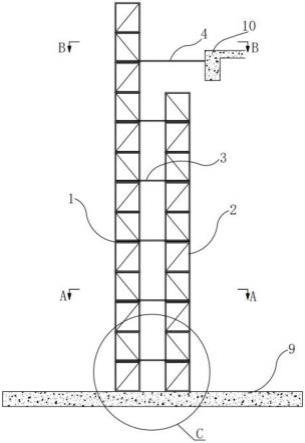 一种层高超高情况下的施工电梯首胯双导轨受力结构的制作方法