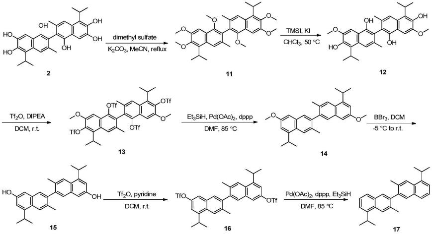 选择性去羟基阿扑棉酚的合成方法与流程