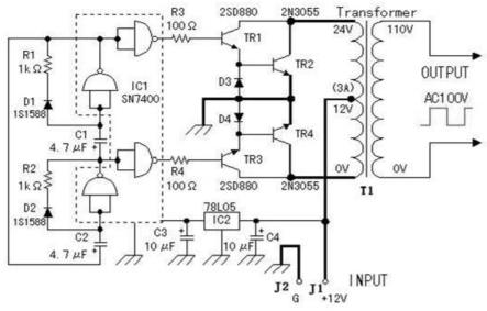 一种输入12V直流转换为100V交流输出的电路的制作方法