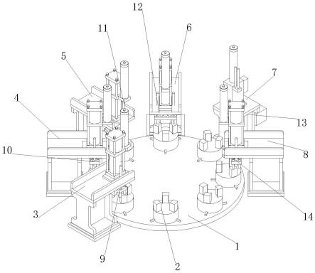 用于外转子铸铝产品的六轴式八工位序列加工机的制作方法