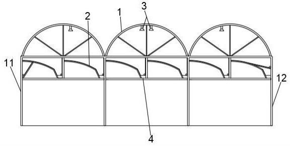 一种双半拱式轻简承雨通风调温连栋温室内拱棚的制作方法