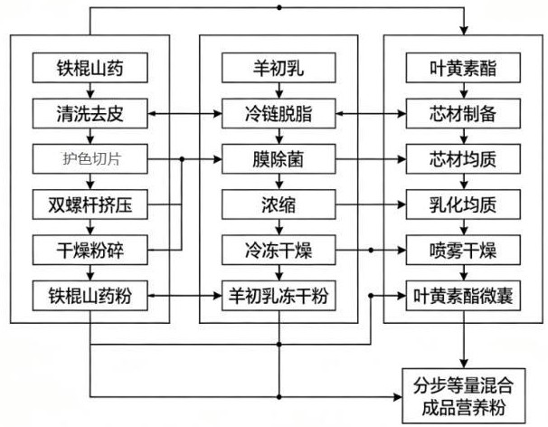 一种含铁棍山药、羊初乳及叶黄素酯微囊的营养粉及其制备方法与流程